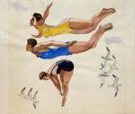 Дейнека А.А. Эскиз мозаики «Прыжки в воду». 1947